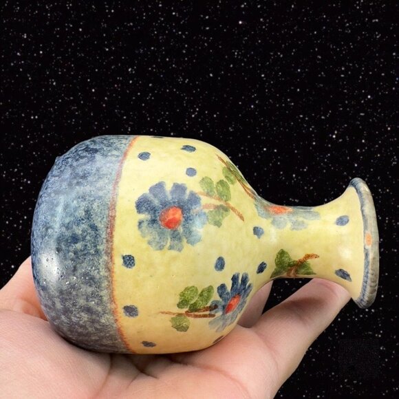 Italian Art Pottery Vase Painted Blue Flowers Colorful Vase Marked Italy 4"T - Picture 5 of 11